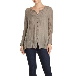 Eileen‎ Fisher Tan 100% Linen Womens Button Down Long Sleeve Sheer Blouse Medium